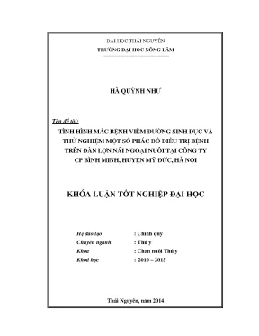 Luận văn thạc sĩ tình hình mắc bệnh viêm đường sinh dục và thử nghiệm một số phác đồ điều trị bệnh trên đàn lợn nái ngoại nuôi tại công ty cp bình minh huyện mỹ đức hà nội