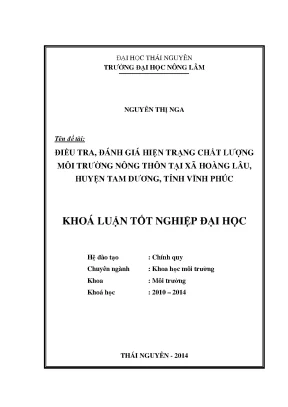Luận văn thạc sĩ điều tra đánh giá hiện trạng chất lượng môi trường nông thôn tại xã hoàng lâu huyện tam dương tỉnh vĩnh phúc