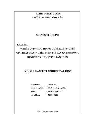 Luận văn thạc sĩ nghiên cứu thực trạng và đề xuất một số giải pháp giảm nghèo trên địa bàn xã tân đoàn huyện văn quan tỉnh lạng sơn