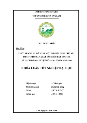 Luận văn thạc sĩ thực trạng và đề xuất một số giải pháp chủ yếu phát triển sản xuất sắn trên đất dốc tại xã bạch đằng huyện hòa an tỉnh cao bằng