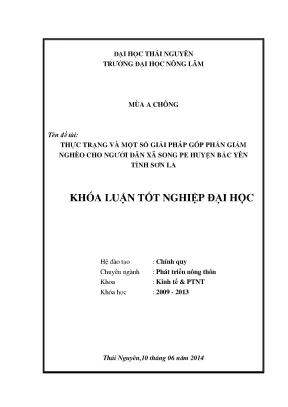Luận văn thạc sĩ thực trạng và một số giải pháp góp phần giảm nghèo cho người dân xã song pe huyện bắc yên tỉnh sơn la