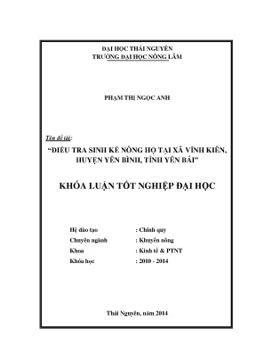 Luận văn thạc sĩ điều tra sinh kế nông hộ tại xã vĩnh kiên huyện yên bình tỉnh yên bái