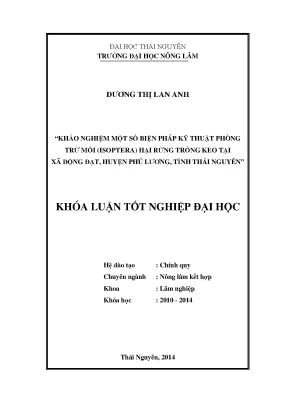 Luận văn thạc sĩ khảo nghiệm một số biện pháp kỹ thuật phòng trừ mối isoptera hại rừng trồng keo tại xã động đạt huyện phú lương tỉnh thái nguyên