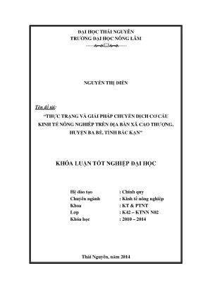 Luận văn thạc sĩ thực trạng và giải pháp chuyển dịch cơ cấu kinh tế nông nghiệp trên địa bàn xã cao thượng huyện ba bể tỉnh bắc kạn