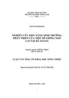 Luận văn thạc sĩ nghiên cứu khả năng sinh trưởng phát triển của một số giống ngô lai tại hà giang