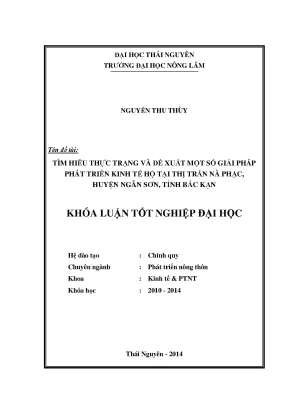Luận văn thạc sĩ tìm hiểu thực trạng và đề xuất một số giải pháp phát triển kinh tế hộ tại thị trấn nà phặc huyện ngân sơn tỉnh bắc kạn