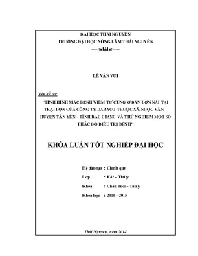 Luận văn thạc sĩ tình hình mắc bệnh viêm tử cung ở đàn lợn nái tại trại lợn của công ty dabaco xã ngọc vân huyện tân yên tỉnh bắc giang và thử nghiệm một số phác đồ điều trị