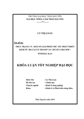 Luận văn thạc sĩ thực trạng và giải pháp chủ yếu phát triển kinh tế hộ tại xã thanh vận huyện chợ mới tỉnh bắc kan