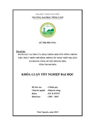 Luận văn thạc sĩ đánh giá vai trò của hoạt động khuyến nông trong việc phát triển mô hình trồng ớt ngọt trên địa bàn xã hoằng thái huyện hoằng hóa tỉnh thanh hóa