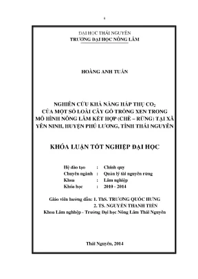 Luận văn thạc sĩ nghiên cứu khả năng hấp thụ co của một số loài cây gỗ trồng xen trong mô hình nlkh chè rừng tại xã yên ninh huyện phú lương tỉnh thái nguyên