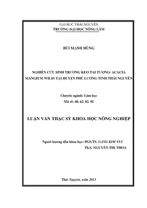 Luận văn thạc sĩ nghiên cứu ảnh hưởng keo tai tượng acacia mangium wild tại huyện phú lương tỉnh thái nguyên