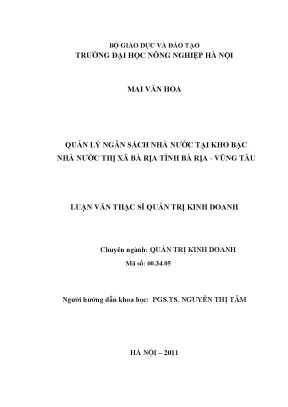 Luận văn thạc sĩ vnua quản lý ngân sách nhà nước tại kho bạc nhà nước thị xã bà rịa tỉnh bà rịa vũng tàu