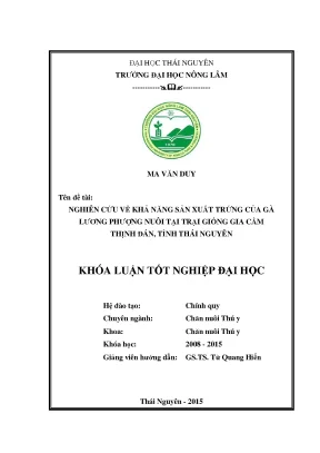 Luận văn thạc sĩ nghiên cứu về khả năng sản xuất trứng của gà lương phượng nuôi tại trại giống gia cầm thịnh đán tỉnh thái nguyên