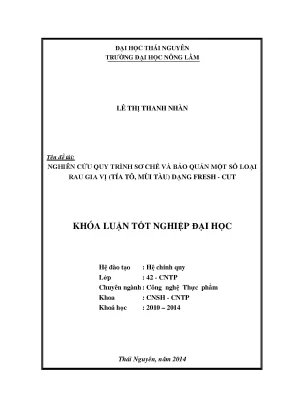Luận văn thạc sĩ nghiên cứu quy trình sơ chế và bảo quản một số loại rau gia vị tía tô mùi tàu dạng fresh cut