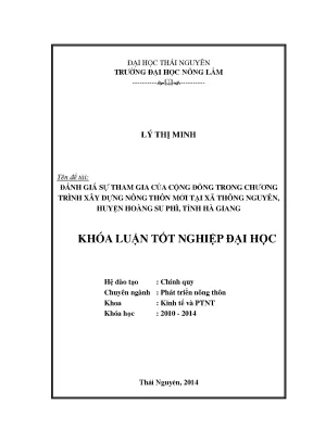 Luận văn thạc sĩ đánh giá sự tham gia của cộng đồng trong chương trình xây dựng nông thôn mới tại xã thông nguyên huyện hoàng su phì tỉnh hà giang