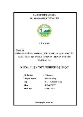 Luận văn thạc sĩ giải pháp nâng cao hiệu quả của hoạt động khuyến nông trên địa bàn xã vĩnh yên huyện bảo yên tỉnh lào cai