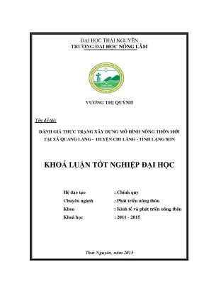 Luận văn thạc sĩ đánh giá thực trạng xây dựng mô hình nông thôn mới tại xã quang lang huyện chi lăng tỉnh lạng sơn