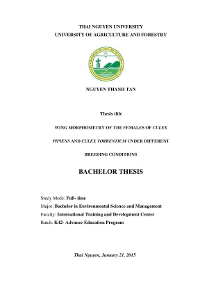 Luận văn thạc sĩ wing morphometry of the females of culex pipiens and culex torrentium under different densiy conditions