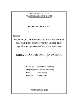 Luận văn thạc sĩ nghiên cứu ảnh hưởng của biến đổi khí hậu đến tình hình sản xuất nông nghiệp trên địa bàn huyện đoan hùng tỉnh phú thọ