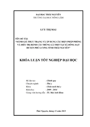 Luận văn thạc sĩ đánh giá thực trạng và áp dụng các biện pháp phòng và điều trị bệnh cầu trùng gà thịt tại xã động đạt huyện phú lương tỉnh thái nguyên