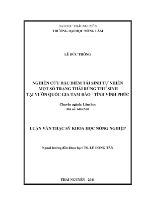 Luận văn thạc sĩ nghiên cứu đặc điểm tái sinh tự nhiên một số trạng thái rừng thứ sinh tại vườn quốc gia tam đảo tỉnh vĩnh phúc