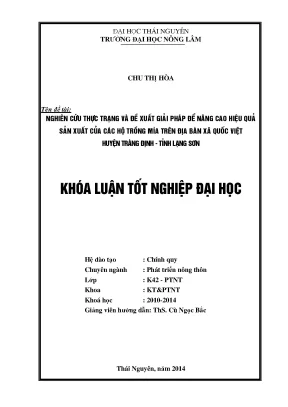 Luận văn thạc sĩ nghiên cứu thực trạng và đề xuất giải pháp để nâng cao hiệu quả sản xuất của các hộ trồng mía trên địa bàn xã quốc việt huyện tràng định tỉnh lạng sơn