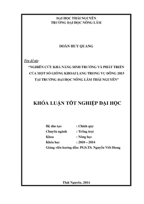 Luận văn thạc sĩ nghiên cứu khả năng sinh trưởng và phát triển của một số giống khoai lang trong vụ đông 2013 tại trường đại học nông lâm thái nguyên