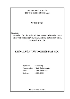 Luận văn thạc sĩ nghiên cứu các nhân tố ảnh hưởng đến phát triển kinh tế hộ trên địa bàn xã tân hòa huyện phú bình tỉnh thái nguyên