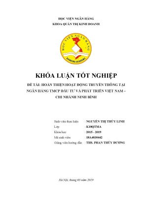 Luận văn thạc sĩ hoạt động truyền thông tại ngân hàng tmcp đầu tư và phát triển việt nam chi nhánh ninh bình