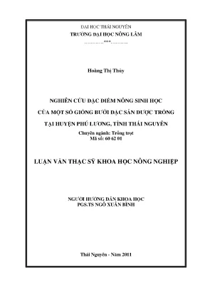 Luận văn thạc sĩ nghiên cứu đặc điểm nông sinh học của một số giống bưởi đặc sản được trồng tại huyện phú lương tỉnh thái nguyên