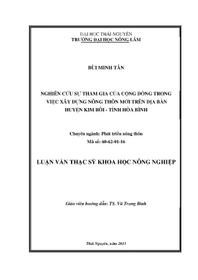 Luận văn thạc sĩ nghiên cứu sự tham gia của cộng đồng trong việc xây dựng nông thôn mới trên địa bàn huyện kim bôi tỉnh hòa bình