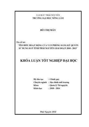 Luận văn thạc sĩ tìm hiểu hoạt động của văn phòng đăng ký quyền sử dụng đất tỉnh thái nguyên giai đoạn 2010 2013