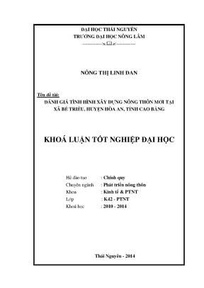 Luận văn thạc sĩ đánh giá tình hình xây dựng nông thôn mới tại xã bế triều huyện hòa an tỉnh cao bằng