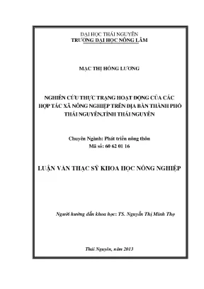 Luận văn thạc sĩ nghiên cứu thực trạng hoạt động của các hợp tác xã nông nghiệp trên địa bàn thành phố thái nguyên tỉnh thái nguyên