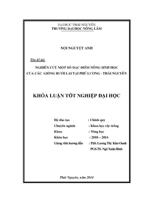 Luận văn thạc sĩ nghiên cứu một số đặc điểm nông sinh học của các giống bưởi lai tại phú lương thái nguyên