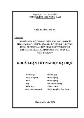 Luận văn thạc sĩ nghiên cứu một số đặc điểm sinh học loài cây phá lửa tacca subflabellata p p ling c t ting từ đó đề xuất các biện pháp bảo tồn loài tại khu bảo tồn loài và sinh cảnh nam xuân lạc huyện