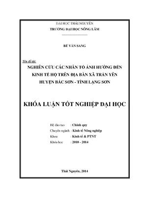 Luận văn thạc sĩ nghiên cứu các nhân tố ảnh hưởng đến kinh tế hộ trên địa bàn xã trấn yên huyện bắc sơn tỉnh lạng sơn