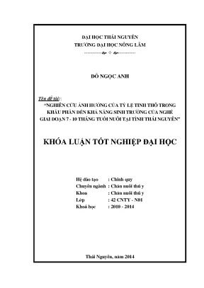 Luận văn thạc sĩ nghiên cứu ảnh hưởng của tỷ lệ tinh thô trong khẩu phần đến khả năng sinh trưởng của nghé giai đoạn 7 10 tháng tuổi nuôi tại tỉnh thái nguyên