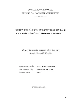Luận văn tốt nghiệp bảo đảm an toàn thông tin bằng kiếm soát lỗ hổng trong dịch vụ web