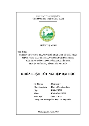 Luận văn thạc sĩ nghiên cứu thực trạng và đề xuất một số giải pháp nhằm nâng cao thu nhập cho người dân trong xây dựng nông thôn mới tại xã tân hòa huyện phú bình