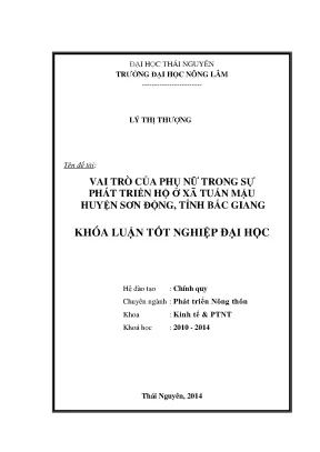 Luận văn thạc sĩ vai trò của phụ nữ trong sự phát triển hộ ở xã tuấn mậu huyện sơn động tỉnh bắc giang