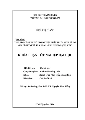 Luận văn thạc sĩ vai trò của phụ nữ trong việc phát triển kinh tế hộ gia đình tại xã tân đoàn văn quan lạng sơn