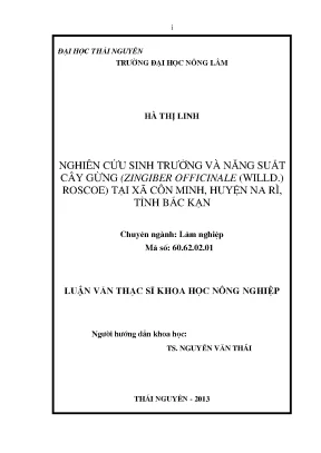 Luận văn thạc sĩ nghiên cứu sinh trưởng và năng suất cây gừng zingiber officinalewilld roscoe tại xã côn minh huyện na rì tỉnh bắc kạn