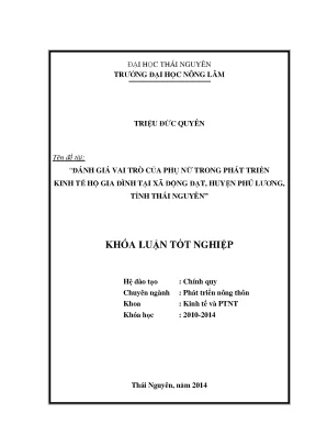 Luận văn thạc sĩ vai trò của phụ nữ trong phát triển kinh tế hộ gia đình tại xã động đạt huyện phú lương tỉnh thái nguyên