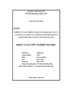 Luận văn thạc sĩ nghiên cứu s ự ô nhiễm vi khuẩn escherichia coli và salmonella ở thịt gà tại một số ch ợ trên địa bàn thành phố thái nguyên tỉnh thái nguyên
