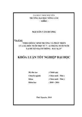 Luận văn thạc sĩ theo dõi sự sinh trưởng và phát triển của đà điểu nuôi thịt từ 7 12 tháng tuổi nuôi tại huyện bạch thông bắc kạn