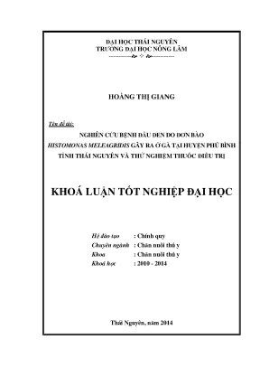 Luận văn thạc sĩ nghiên cứu bệnh đầu đen do đơn bào histomonas meleagridis gây ra ở gà tại huyện phú bình tỉnh thái nguyên và thử nghiệm thuốc điều trị