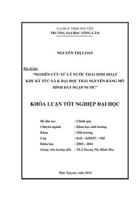 Luận văn thạc sĩ nghiên cứu xử lý nước thải sinh hoạt kí túc xá k đại học thái nguyên bằng mô hình đất ngập nước