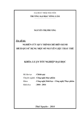 Luận văn thạc sĩ nghiên cứu quy trình chế biến bánh bích qui sử dụng một số nguyên liệu thay thế