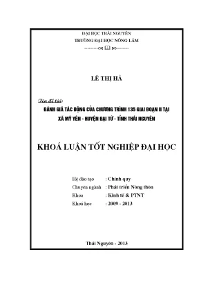 Luận văn thạc sĩ đánh giá tác động của chương trình 135 giai đoạn ii tại xã mỹ yên huyện đại từ tỉnh thái nguyên